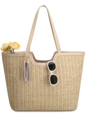 Straw Beach Bag Women Tote Summer Crochet Knit